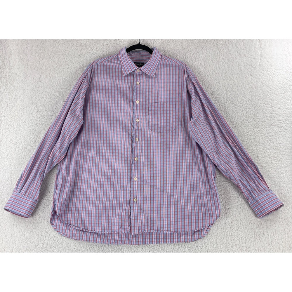 Gitman Bros.‎ Button-Up Dress Shirt Mens Size XXL Blue Plaid Long Sleeve VTG USA